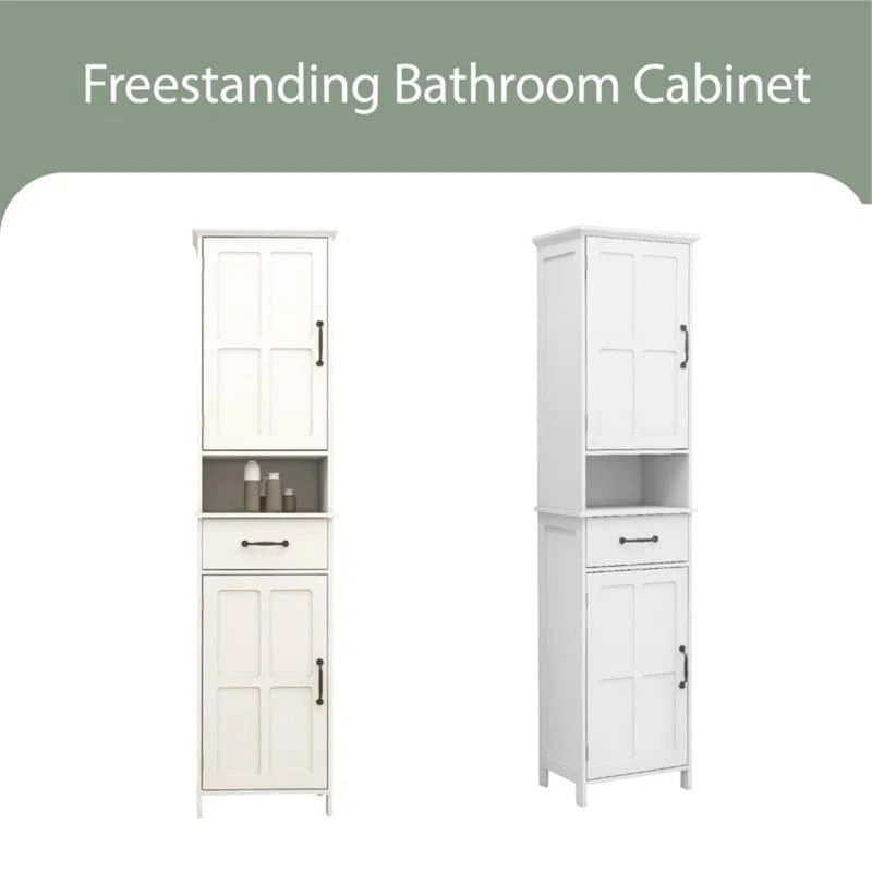 64.96 Mobiletto Contenitore Alto Stretto, Mobile da Bagno Sottile da Terra Indipendente con Due Ante per Bagno, Bianco