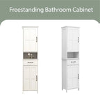 64.96 Mobiletto Contenitore Alto Stretto, Mobile da Bagno Sottile da Terra Indipendente con Due Ante per Bagno, Bianco