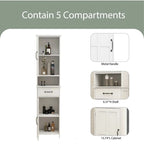 64.96 Mobiletto Contenitore Alto Stretto, Mobile da Bagno Sottile da Terra Indipendente con Due Ante per Bagno, Bianco