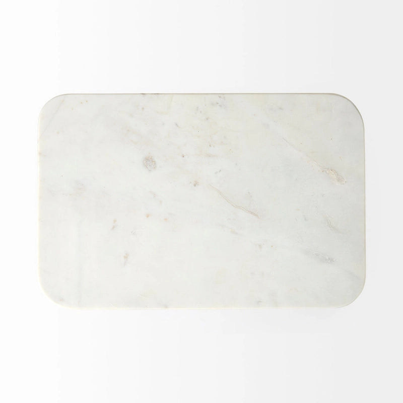 Tavolino rettangolare con piano in marmo bianco e base in metallo dorato