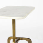 Tavolino rettangolare con piano in marmo bianco e base in metallo dorato