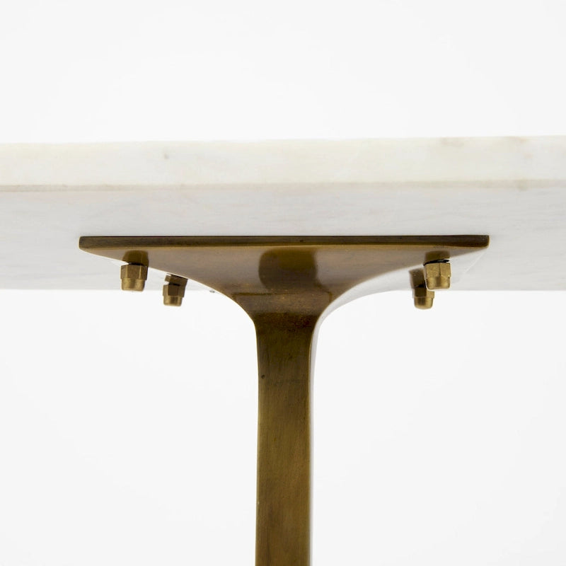 Tavolino rettangolare con piano in marmo bianco e base in metallo dorato