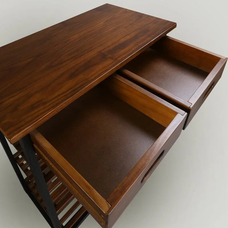 Carrello da Cucina a 4 Ripiani in Legno Massello con Portabottiglie e Cassetto