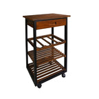 Carrello da Cucina a 4 Ripiani in Legno Massello con Portabottiglie e Cassetto