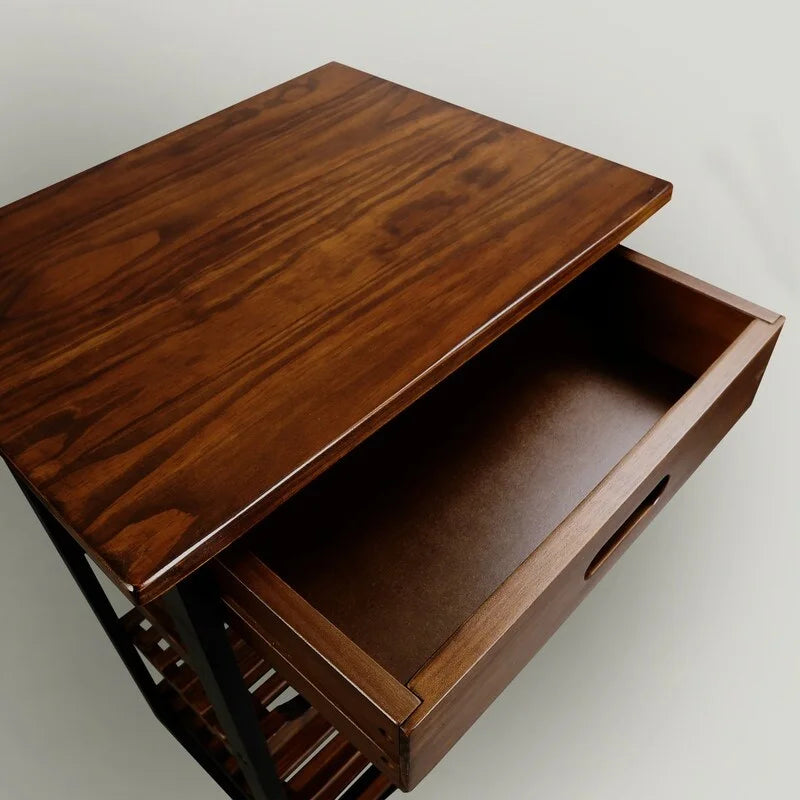 Carrello da Cucina a 4 Ripiani in Legno Massello con Portabottiglie e Cassetto
