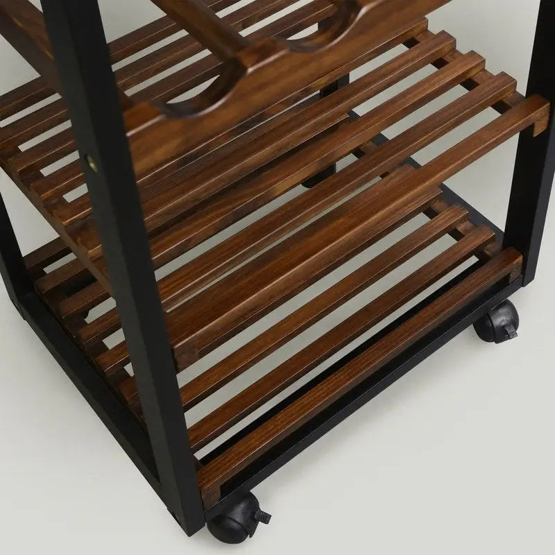 Carrello da Cucina a 4 Ripiani in Legno Massello con Portabottiglie e Cassetto