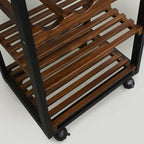 Carrello da Cucina a 4 Ripiani in Legno Massello con Portabottiglie e Cassetto