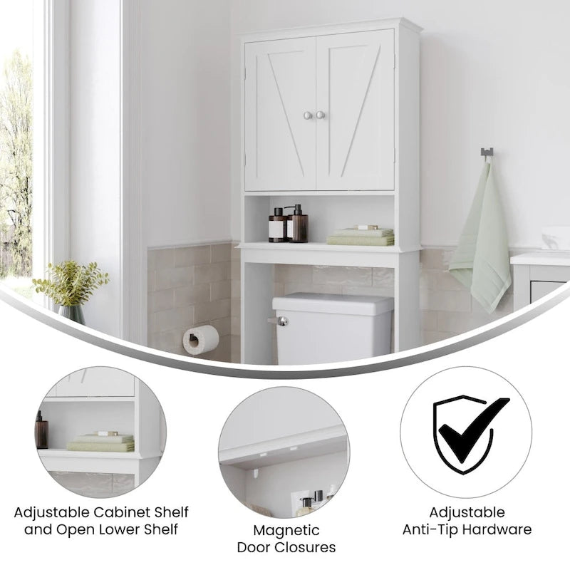 Mobiletto da bagno salvaspazio da mettere sopra il WC, con ripiani e ante con chiusura magnetica