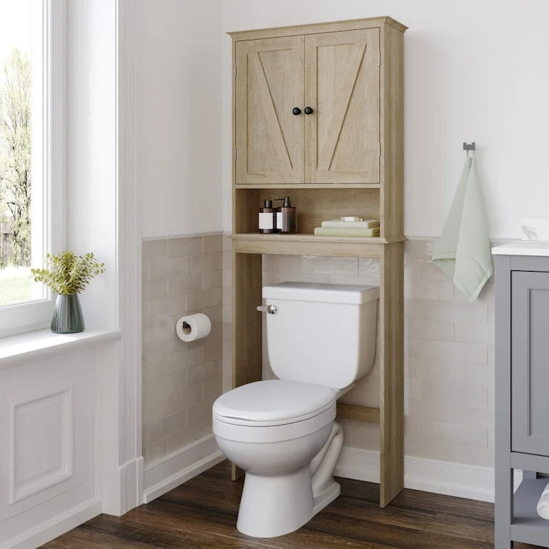 Mobiletto da bagno salvaspazio da mettere sopra il WC, con ripiani e ante con chiusura magnetica