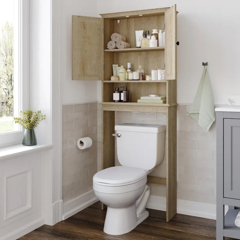 Mobiletto da bagno salvaspazio da mettere sopra il WC, con ripiani e ante con chiusura magnetica