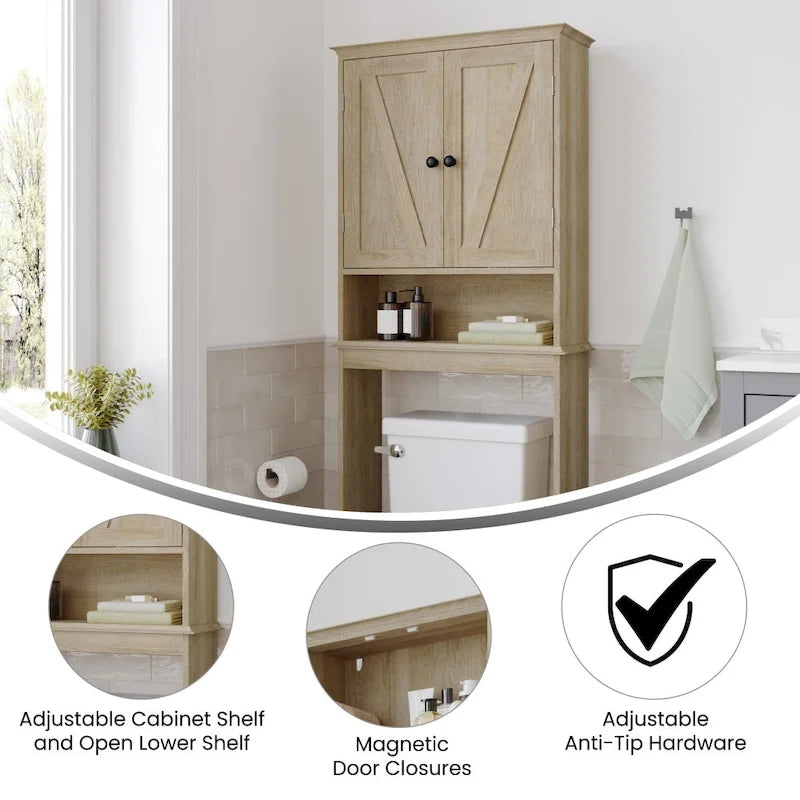 Mobiletto da bagno salvaspazio da mettere sopra il WC, con ripiani e ante con chiusura magnetica