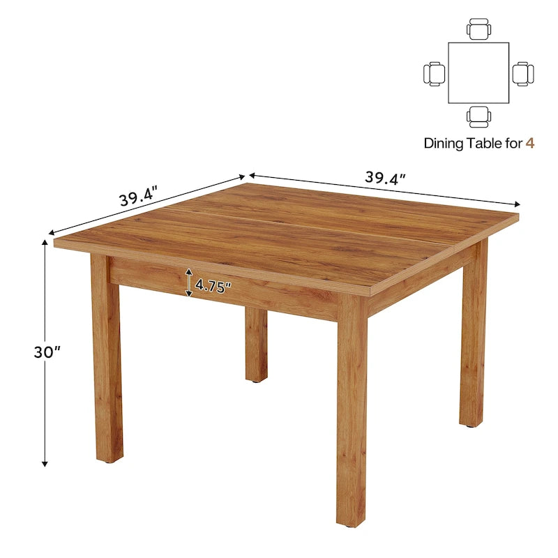 Tavolo da pranzo quadrato da 100 cm per 2-4 persone con gambe in legno massello per soggiorno e sala da pranzo