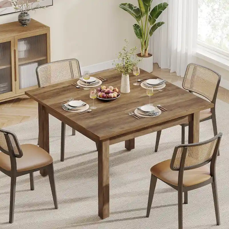 Tavolo da pranzo quadrato da 100 cm per 2-4 persone con gambe in legno massello per soggiorno e sala da pranzo