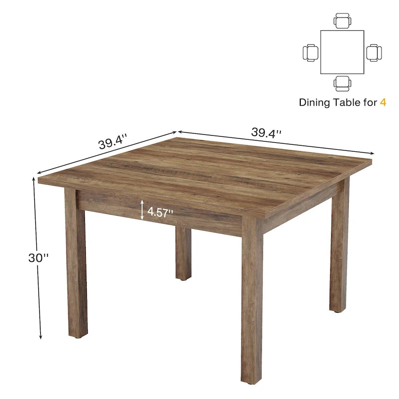 Tavolo da pranzo quadrato da 100 cm per 2-4 persone con gambe in legno massello per soggiorno e sala da pranzo