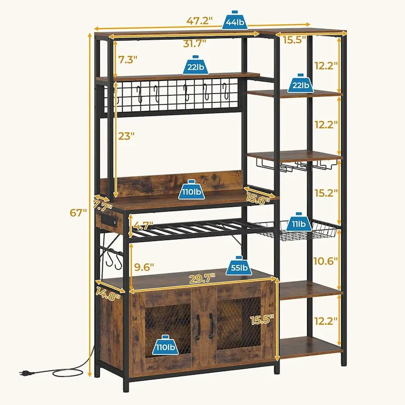 47,2 pollici in Bakers Rack con presa di corrente Coffee Bar con mobiletto