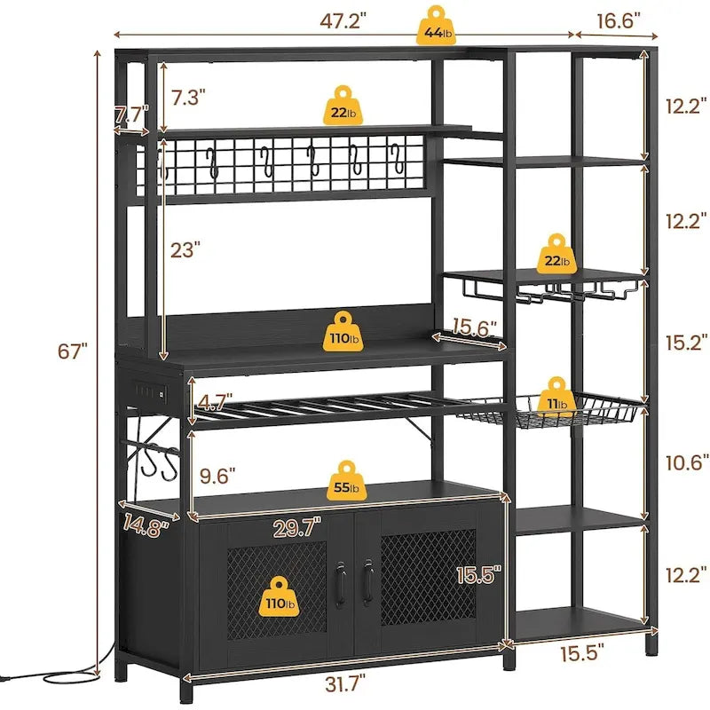 47,2 pollici in Bakers Rack con presa di corrente Coffee Bar con mobiletto