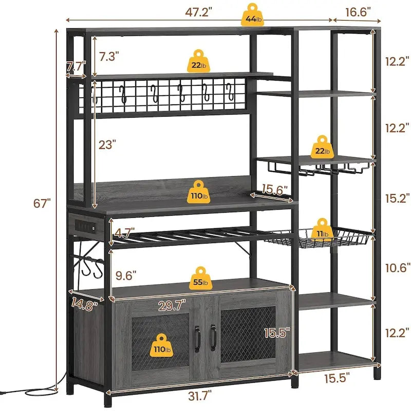 47,2 pollici in Bakers Rack con presa di corrente Coffee Bar con mobiletto