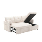 Divano Sezionale a L con Chaise Reversibile, Rivestimento in Velluto a Coste/Ciniglia, con Bracciolo Portaoggetti e Tasca Laterale