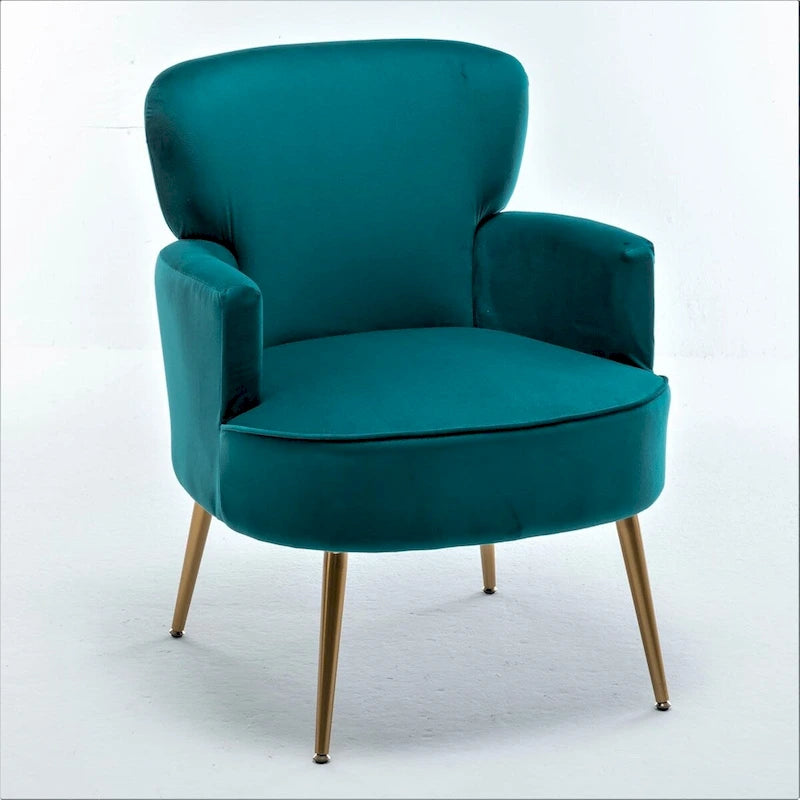 Elegante poltrona in velluto con gambe in metallo dorato