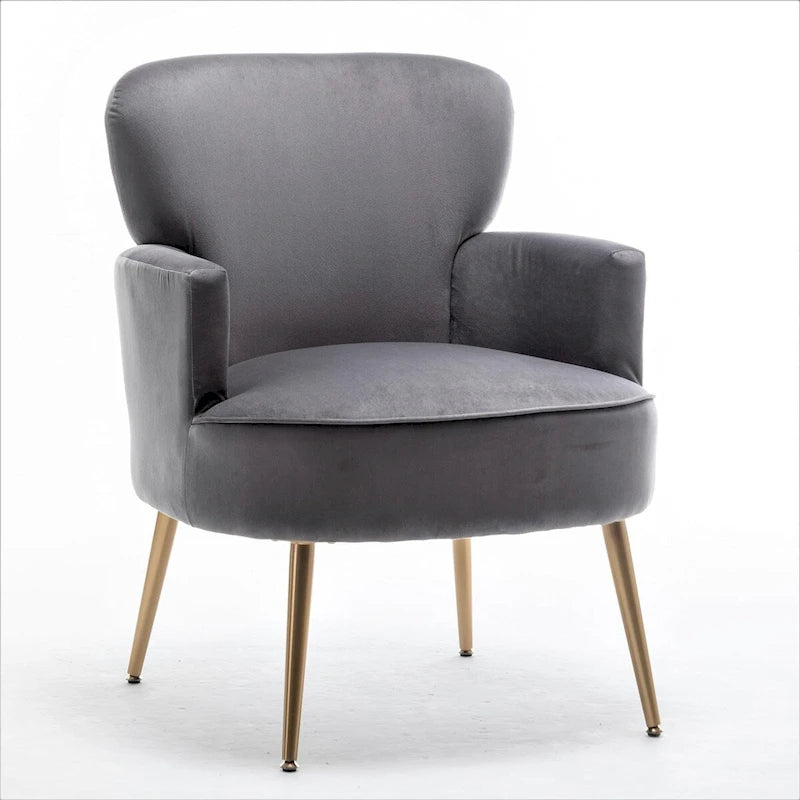 Elegante poltrona in velluto con gambe in metallo dorato