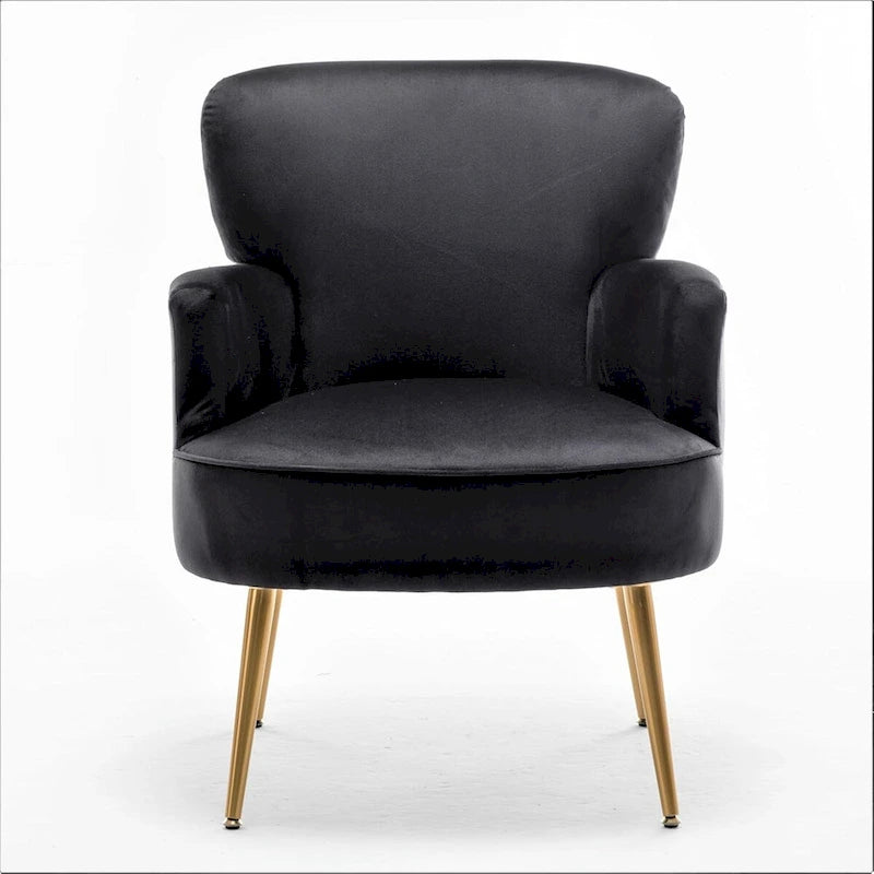 Elegante poltrona in velluto con gambe in metallo dorato