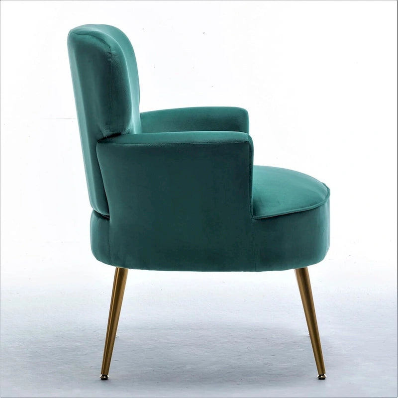 Elegante poltrona in velluto con gambe in metallo dorato
