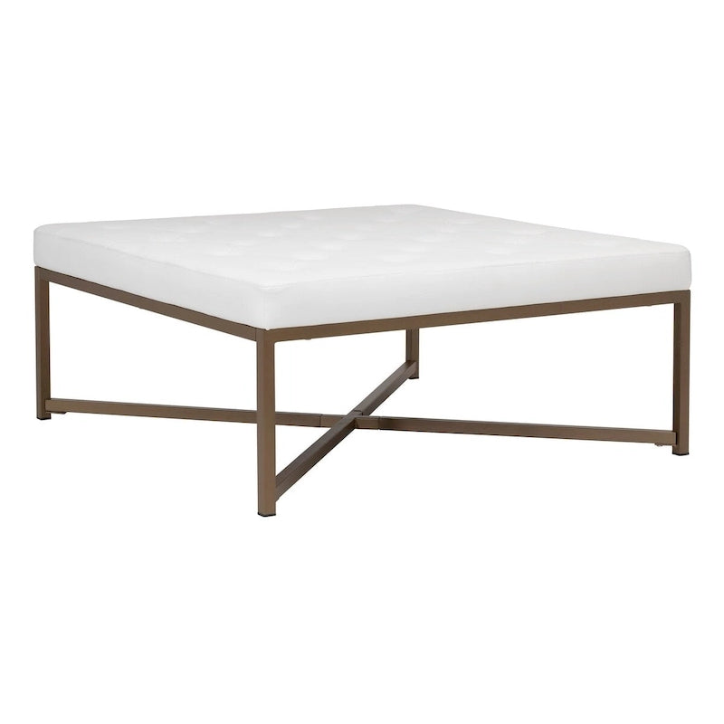 Ottoman grande da cocktail in metallo e pelle trapuntata