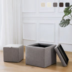 Pouf Contenitore Quadrato con Poggiapiedi e Vassoio