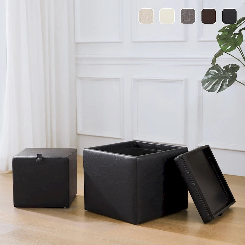 Pouf Contenitore Quadrato con Poggiapiedi e Vassoio