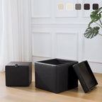 Pouf Contenitore Quadrato con Poggiapiedi e Vassoio