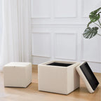 Pouf Contenitore Quadrato con Poggiapiedi e Vassoio