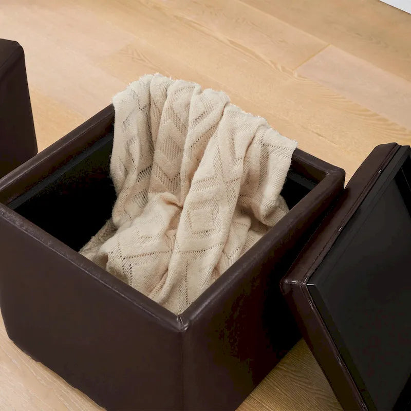 Pouf Contenitore Quadrato con Poggiapiedi e Vassoio