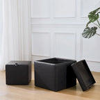 Pouf Contenitore Quadrato con Poggiapiedi e Vassoio