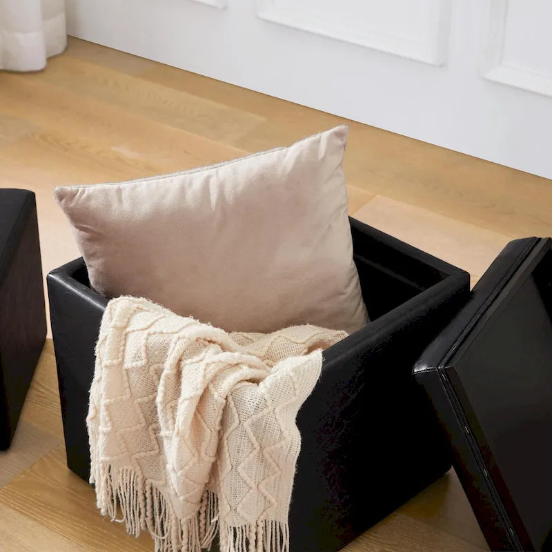 Pouf Contenitore Quadrato con Poggiapiedi e Vassoio