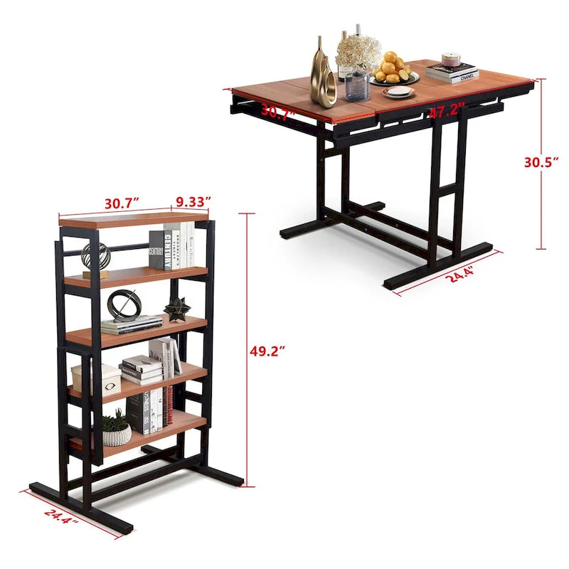 Tavolo da pranzo convertibile multifunzione in legno di medie dimensioni, tavolo da pranzo e scaffale di transizione per casa e cucina, interruttore libero