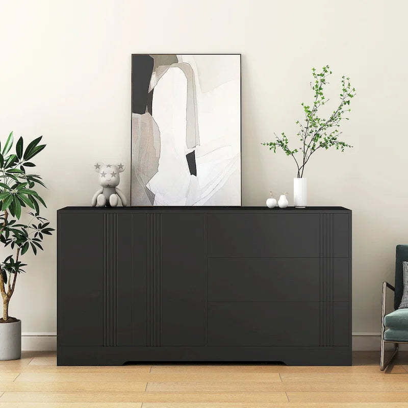 Credenza con Ante e Cassetti, Mobile Buffet da Cucina con Cassetti e Ante, Grande Mobile da Bar con Ripiani Regolabili