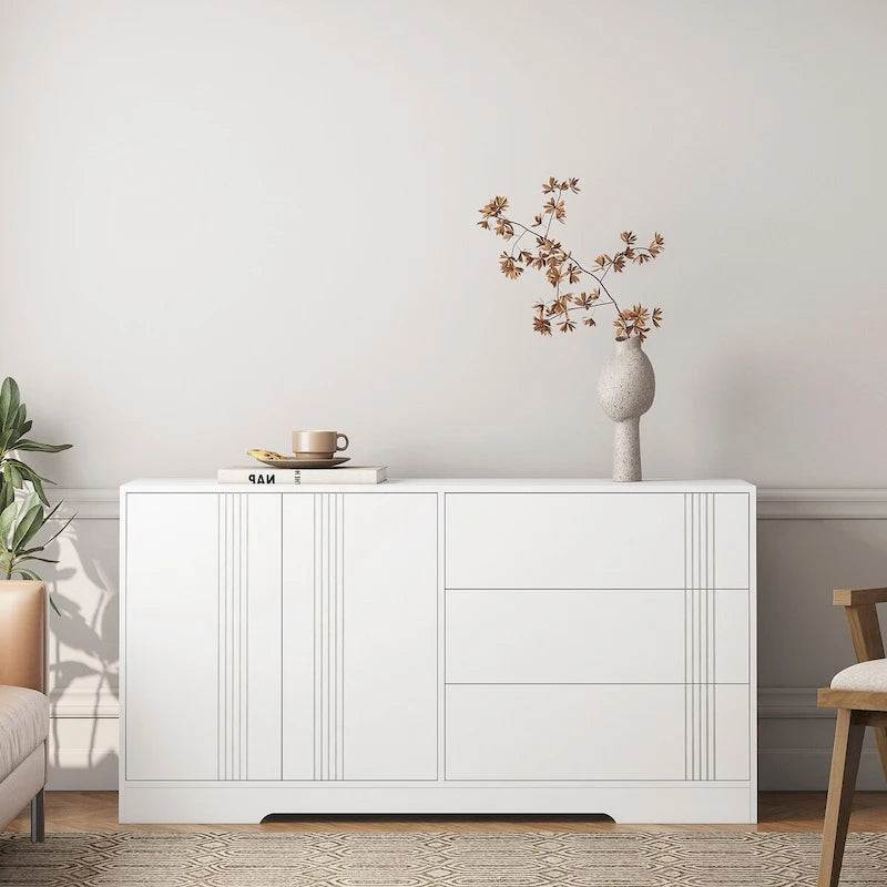 Credenza con Ante e Cassetti, Mobile Buffet da Cucina con Cassetti e Ante, Grande Mobile da Bar con Ripiani Regolabili