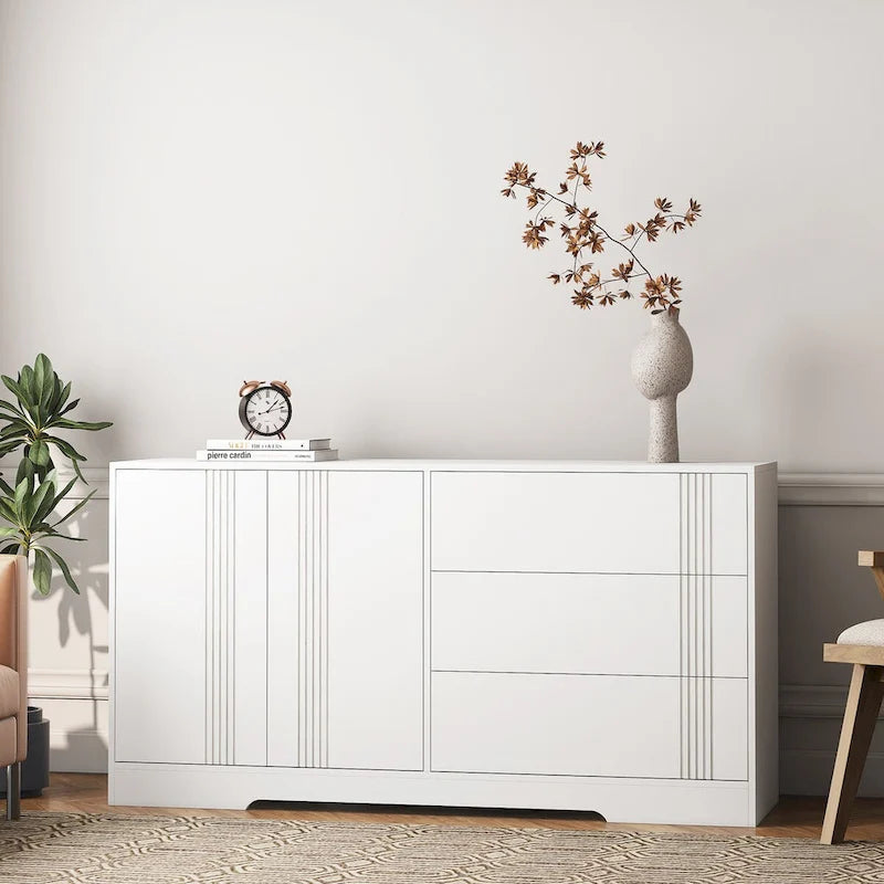 Credenza con Ante e Cassetti, Mobile Buffet da Cucina con Cassetti e Ante, Grande Mobile da Bar con Ripiani Regolabili