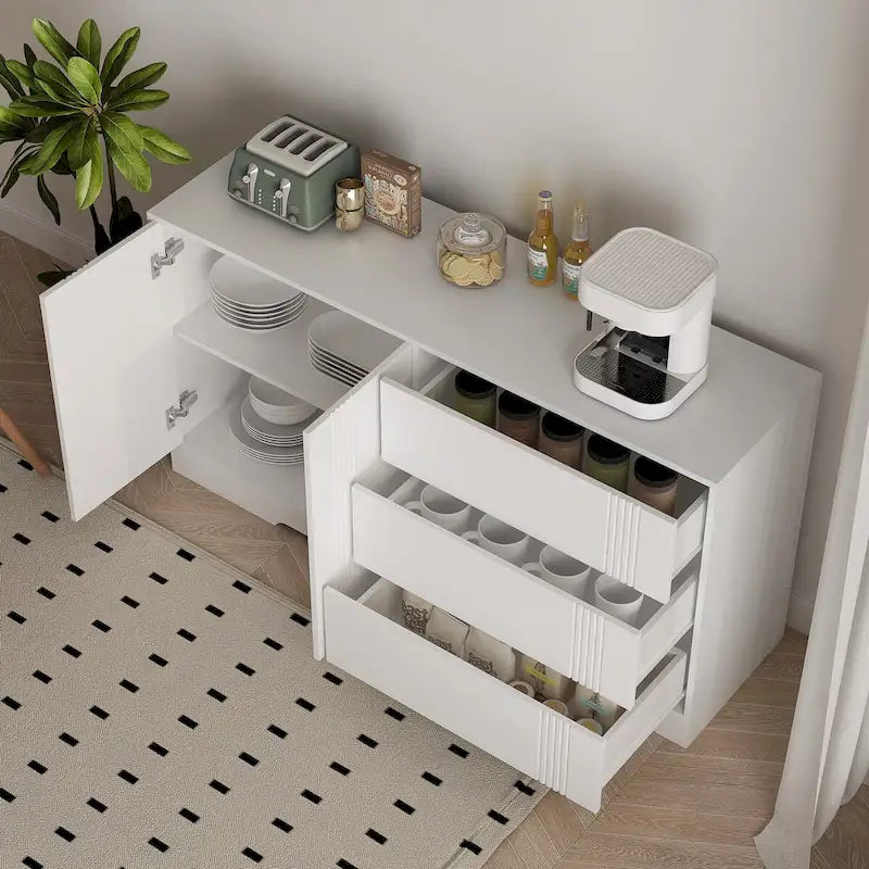 Credenza con Ante e Cassetti, Mobile Buffet da Cucina con Cassetti e Ante, Grande Mobile da Bar con Ripiani Regolabili