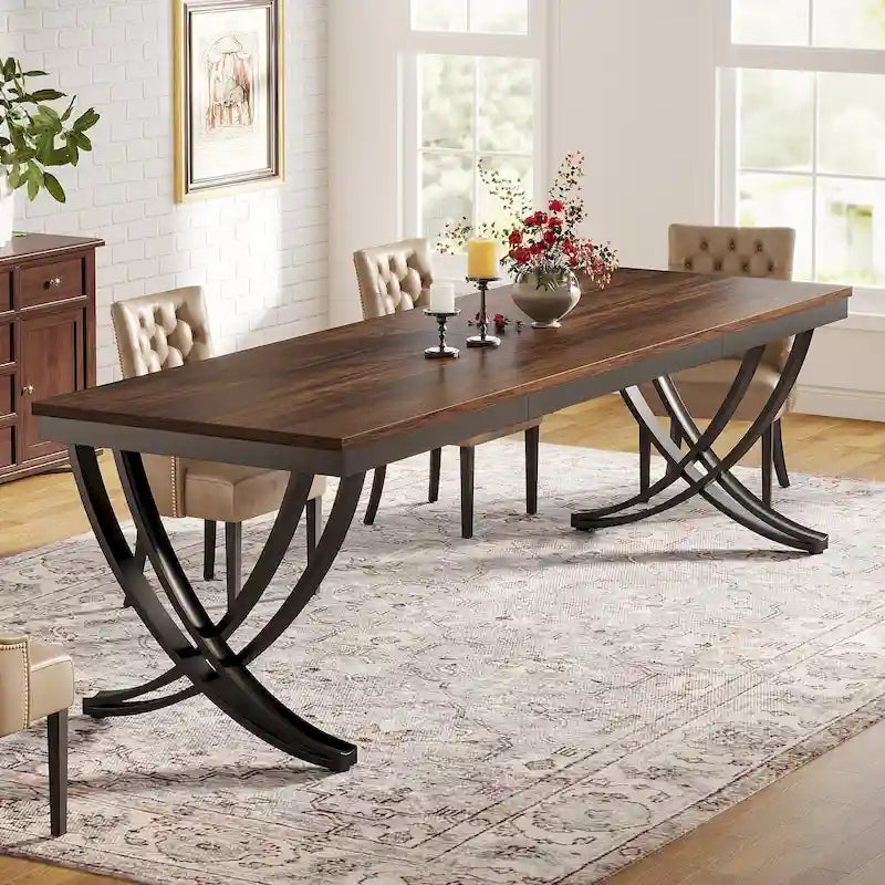 Tavolo da Pranzo Rettangolare per 6-8 Persone, Tavoli da Cucina Grandi in Legno da 198 cm Stile Rustico