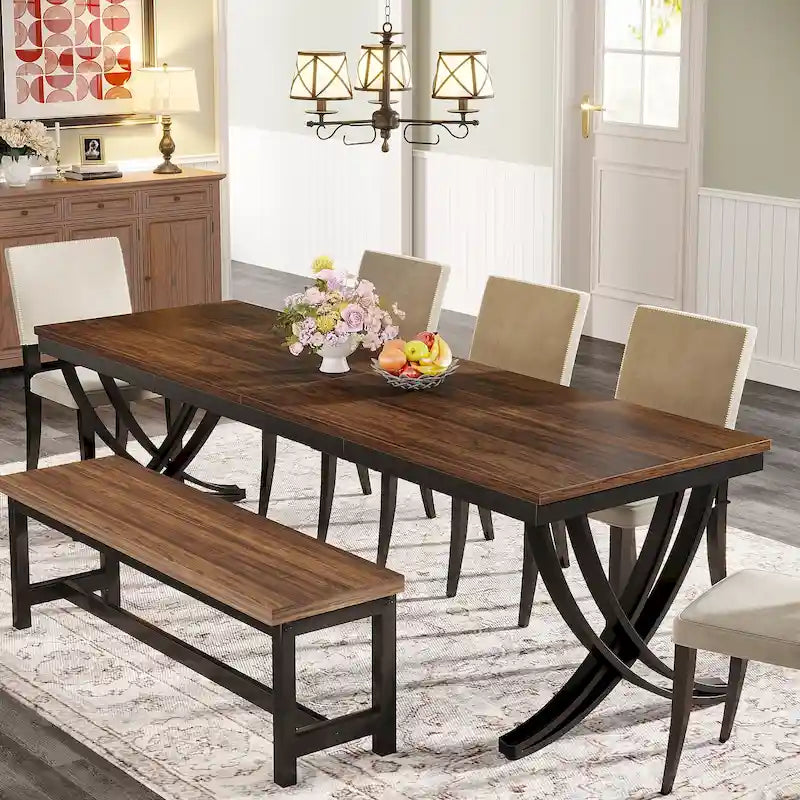 Tavolo da Pranzo Rettangolare per 6-8 Persone, Tavoli da Cucina Grandi in Legno da 198 cm Stile Rustico
