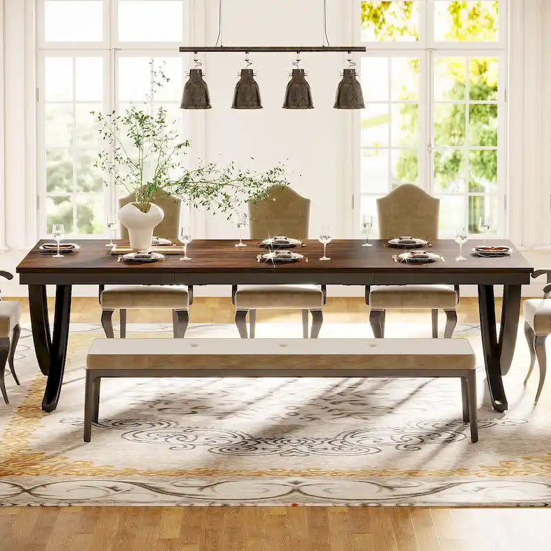 Tavolo da Pranzo Rettangolare per 6-8 Persone, Tavoli da Cucina Grandi in Legno da 198 cm Stile Rustico