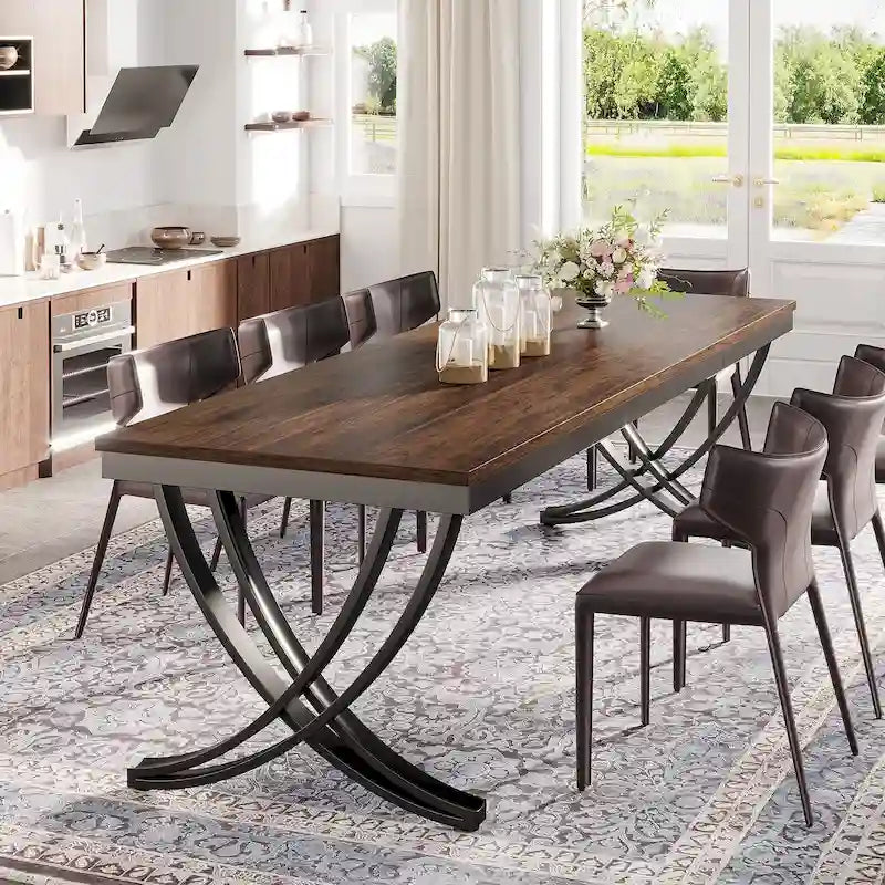 Tavolo da Pranzo Rettangolare per 6-8 Persone, Tavoli da Cucina Grandi in Legno da 198 cm Stile Rustico