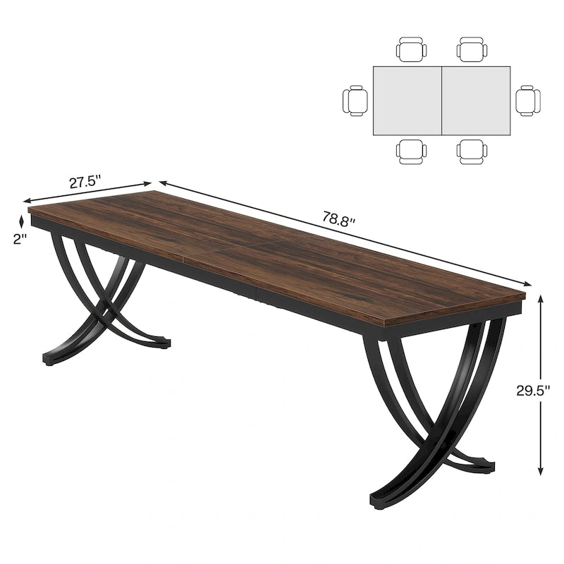 Tavolo da Pranzo Rettangolare per 6-8 Persone, Tavoli da Cucina Grandi in Legno da 198 cm Stile Rustico