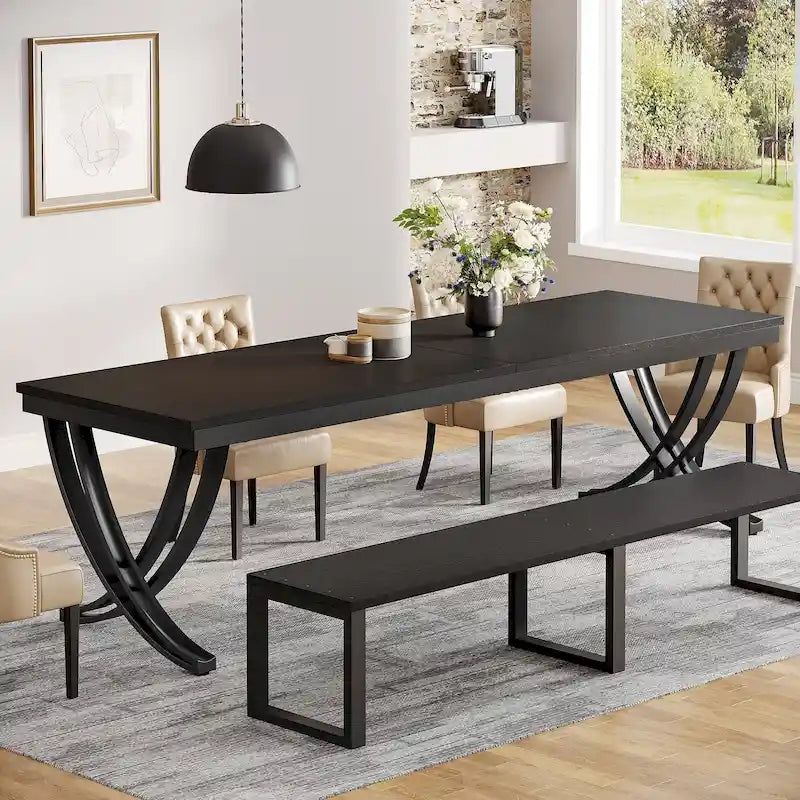 Tavolo da Pranzo Rettangolare per 6-8 Persone, Tavoli da Cucina Grandi in Legno da 198 cm Stile Rustico
