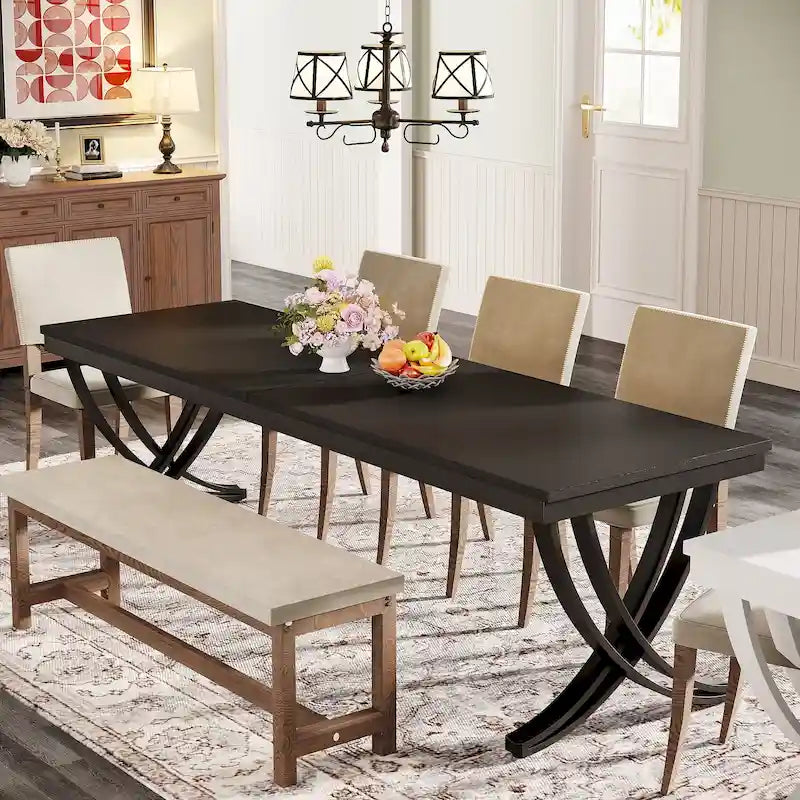 Tavolo da Pranzo Rettangolare per 6-8 Persone, Tavoli da Cucina Grandi in Legno da 198 cm Stile Rustico
