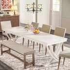 Tavolo da Pranzo Rettangolare per 6-8 Persone, Tavoli da Cucina Grandi in Legno da 198 cm Stile Rustico