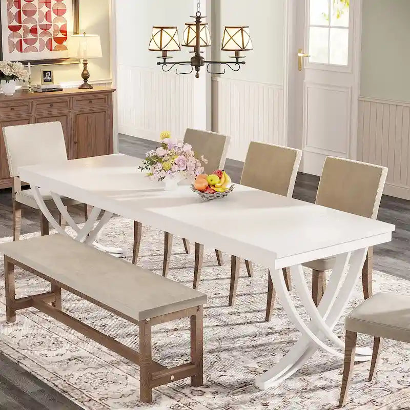 Tavolo da Pranzo Rettangolare per 6-8 Persone, Tavoli da Cucina Grandi in Legno da 198 cm Stile Rustico