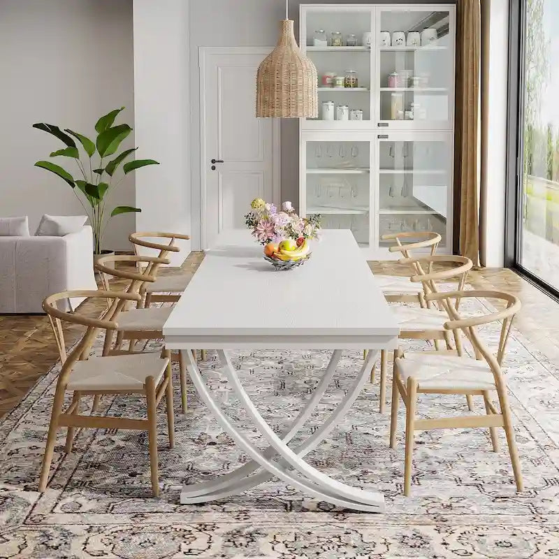 Tavolo da Pranzo Rettangolare per 6-8 Persone, Tavoli da Cucina Grandi in Legno da 198 cm Stile Rustico