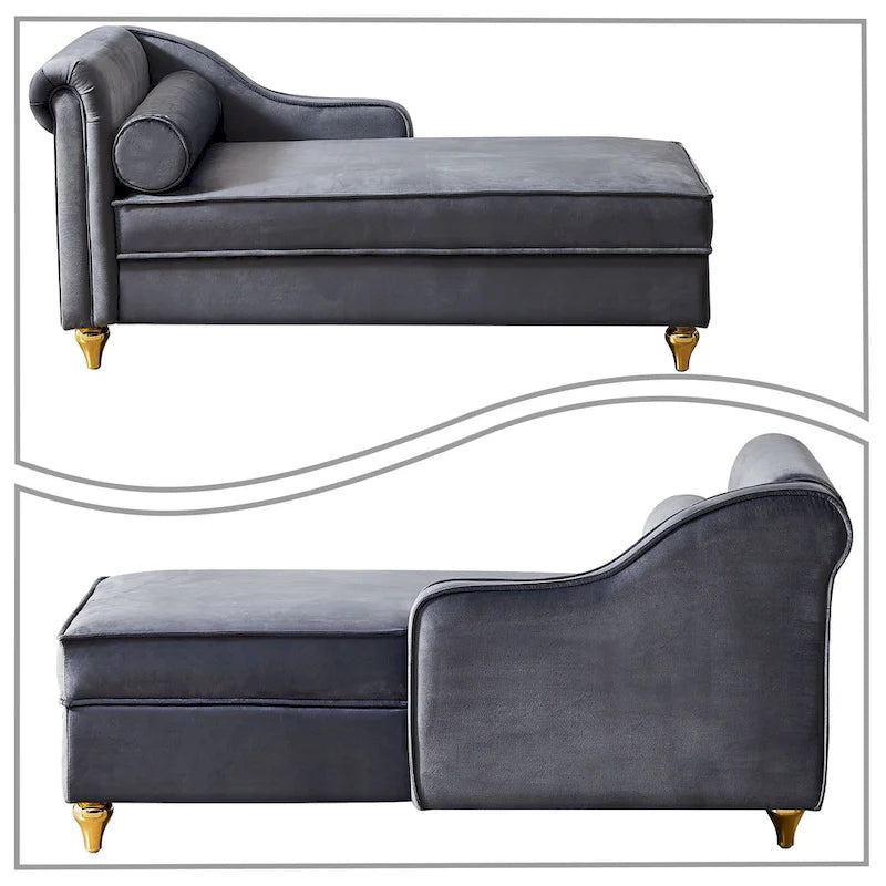 Sedia lunga da salotto francese elegante in velluto imbottito con cuscino e vano portaoggetti